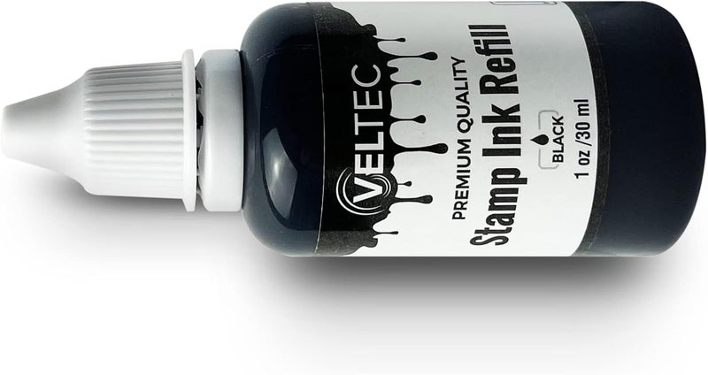 Veltec Self-Inking Stamp Refill Ink, Squeeze Bottle – 1 oz. (Black) - Image 2